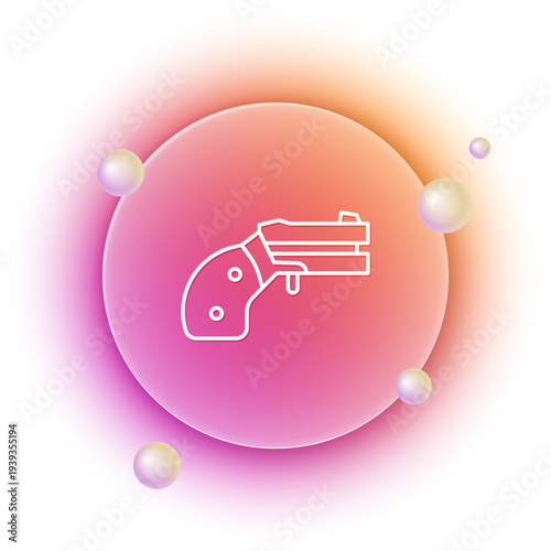 White Small gun revolver icon isolated on white background. Pocket pistol for self-defense. Ladies revolver. Spy Weapon. Orange and pink gradient circle background. Vector