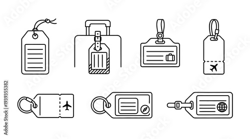 collection of luggage tag, minimal thin icon vector set , white background , PNG and SVG isolate