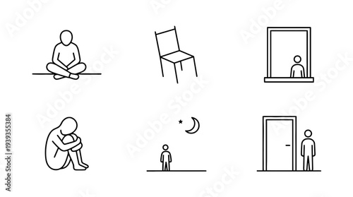 collection of lonely soul, minimal thin icon vector set , white background , PNG and SVG isolate