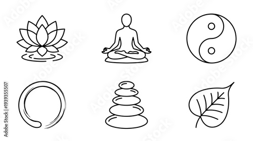 collection of meditation zen, minimal thin icon vector set , white background , PNG and SVG isolate