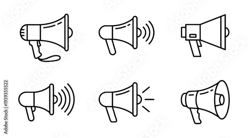 collection of megaphone, minimal thin icon vector set , white background , PNG and SVG isolate