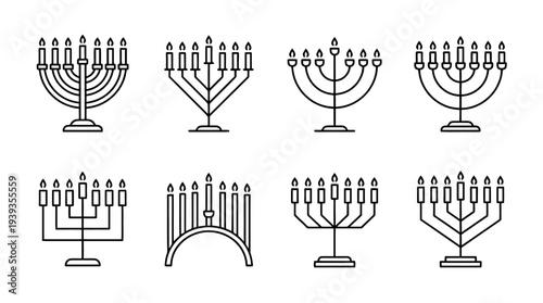 collection of menorah, minimal thin icon vector set , white background , PNG and SVG isolate