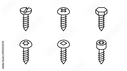 collection of metal screw, minimal thin icon vector set , white background , PNG and SVG isolate