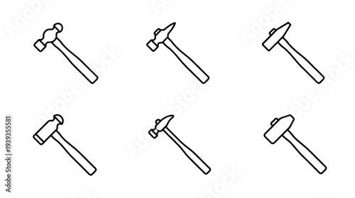 collection of metalworking hammer, minimal thin icon vector set , white background , PNG and SVG isolate