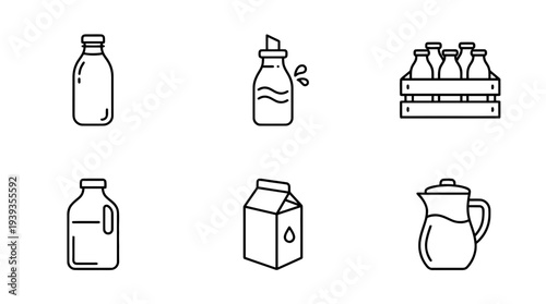 collection of milk bottle, minimal thin icon vector set , white background , PNG and SVG isolate