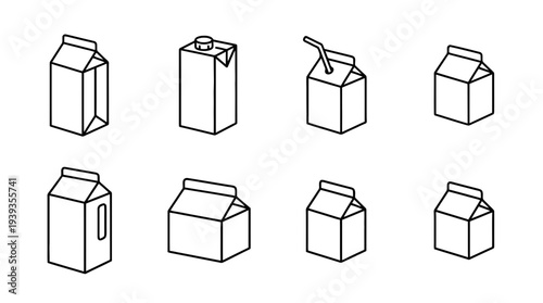 collection of milk carton, minimal thin icon vector set , white background , PNG and SVG isolate