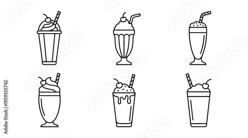 collection of milkshake, minimal thin icon vector set , white background , PNG and SVG isolate