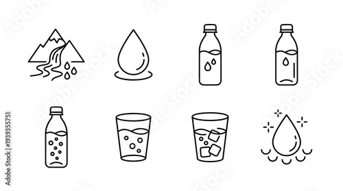 collection of mineral water, minimal thin icon vector set , white background , PNG and SVG isolate