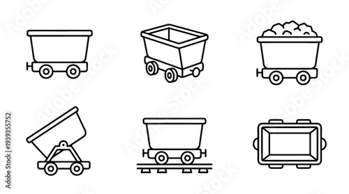 collection of mining cart, minimal thin icon vector set , white background , PNG and SVG isolate
