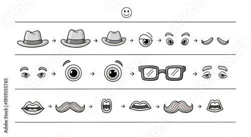 Customizable emoticon face parts for digital design and emoticon creation
