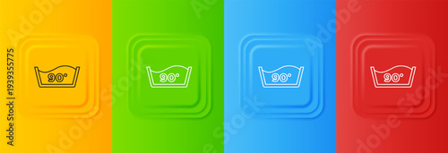 White Washing under 90 degrees celsius icon isolated on colorful background. Temperature wash. Set icons in square buttons. Vector