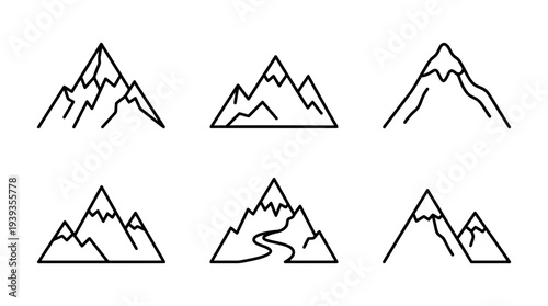 collection of mountain, minimal thin icon vector set , white background , PNG and SVG isolate