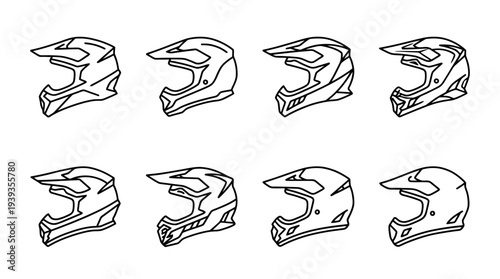 collection of motocross helmet, minimal thin icon vector set , white background , PNG and SVG isolate