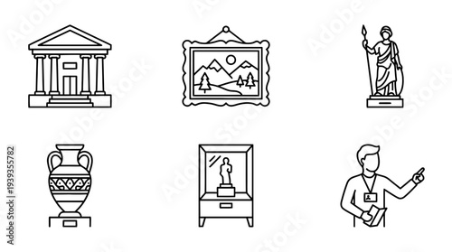 collection of museum, minimal thin icon vector set , white background , PNG and SVG isolate
