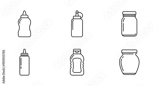 collection of mustard bottle, minimal thin icon vector set , white background , PNG and SVG isolate