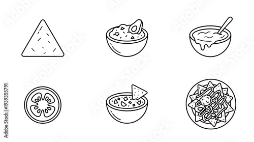 collection of nachos, minimal thin icon vector set , white background , PNG and SVG isolate