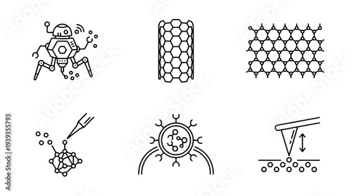collection of nanotechnology, minimal thin icon vector set , white background , PNG and SVG isolate