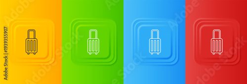 White Suitcase for travel icon isolated on colorful background. Traveling baggage sign. Travel luggage icon. Set icons in square buttons. Vector