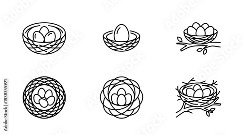 collection of nest with eggs, minimal thin icon vector set , white background , PNG and SVG isolate