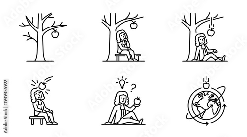 collection of newtons apple, minimal thin icon vector set , white background , PNG and SVG isolate