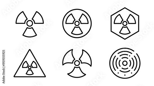 collection of nuclear symbol, minimal thin icon vector set , white background , PNG and SVG isolate