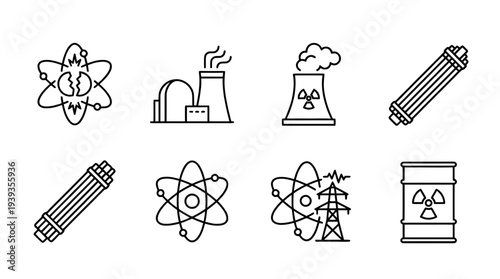 collection of nuclear energy, minimal thin icon vector set , white background , PNG and SVG isolate
