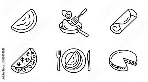 collection of omelette, minimal thin icon vector set , white background , PNG and SVG isolate