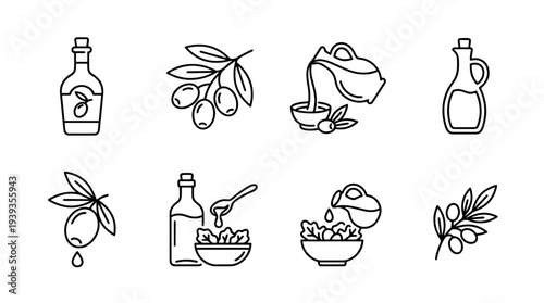 collection of olive oil, minimal thin icon vector set , white background , PNG and SVG isolate