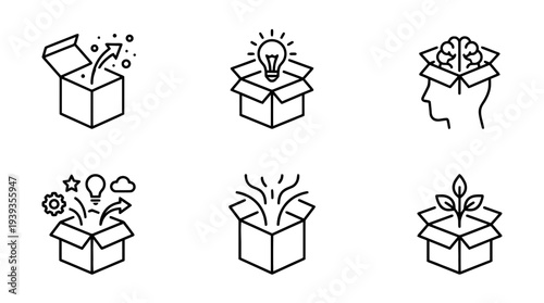 collection of open mind box, minimal thin icon vector set , white background , PNG and SVG isolate