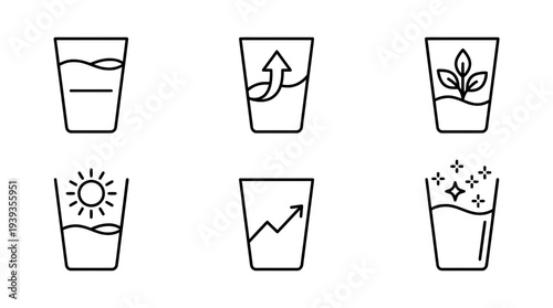 collection of optimism glass, minimal thin icon vector set , white background , PNG and SVG isolate