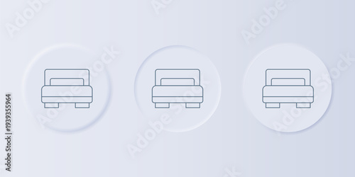 Grey Hotel room bed icon isolated on grey background. Set icons in square buttons. Vector