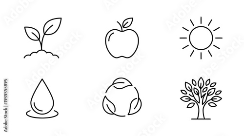 collection of organic sign, minimal thin icon vector set , white background , PNG and SVG isolate