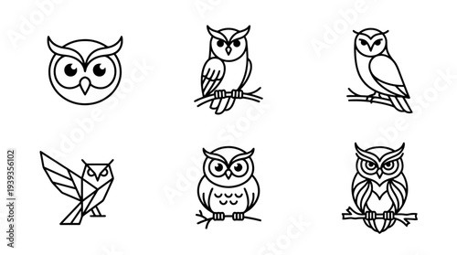 collection of owl, minimal thin icon vector set , white background , PNG and SVG isolate