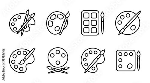 collection of painting palette, minimal thin icon vector set , white background , PNG and SVG isolate