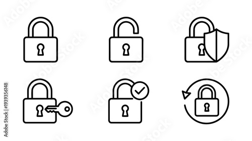 collection of padlock security, minimal thin icon vector set , white background , PNG and SVG isolate