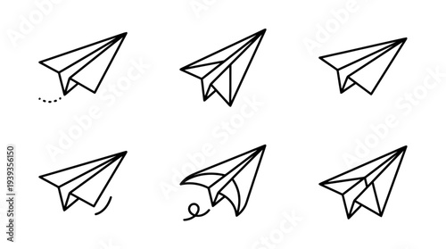 collection of paper plane, minimal thin icon vector set , white background , PNG and SVG isolate