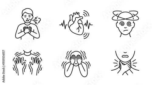 collection of panic attack, minimal thin icon vector set , white background , PNG and SVG isolate