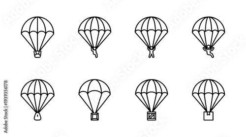 collection of parachute, minimal thin icon vector set , white background , PNG and SVG isolate