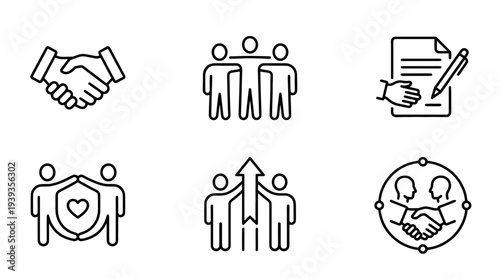 collection of partnership, minimal thin icon vector set , white background , PNG and SVG isolate