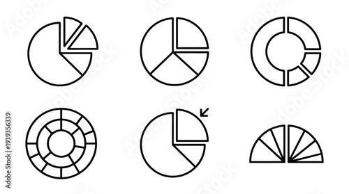 collection of pie chart, minimal thin icon vector set , white background , PNG and SVG isolate