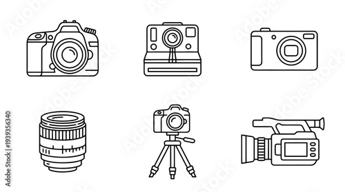 collection of photography camera, minimal thin icon vector set , white background , PNG and SVG isolate