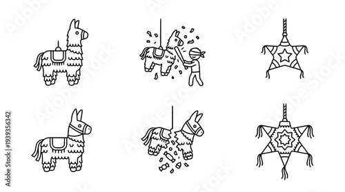 collection of piata, minimal thin icon vector set , white background , PNG and SVG isolate