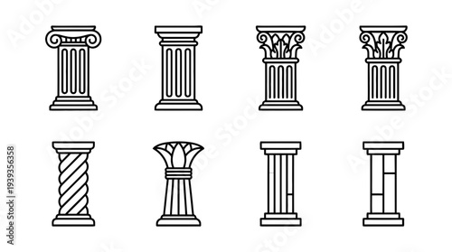 collection of pillar, minimal thin icon vector set , white background , PNG and SVG isolate
