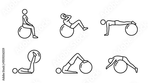 collection of pilates ball, minimal thin icon vector set , white background , PNG and SVG isolate