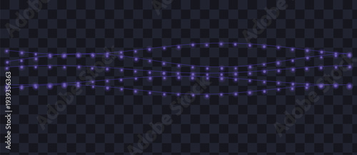 Elegant purple string lights twinkle across three wavy strands for a magical atmosphere