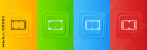 White Billiard table icon isolated on colorful background. Pool table. Set icons in square buttons. Vector