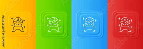 White Magic ball icon isolated on colorful background. Fortune teller. Crystal ball. Set icons in square buttons. Vector