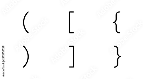 collection of programing bracket, minimal thin icon vector set , white background , PNG and SVG isolate
