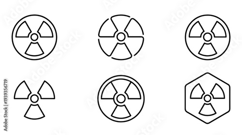collection of radioactive symbol, minimal thin icon vector set , white background , PNG and SVG isolate