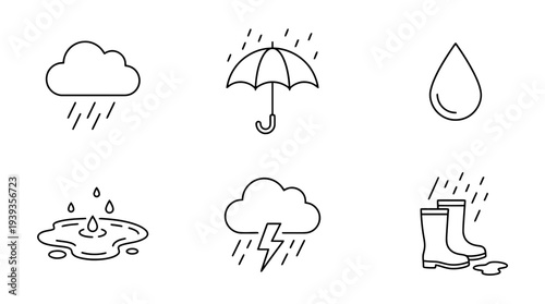 collection of rain, minimal thin icon vector set , white background , PNG and SVG isolate